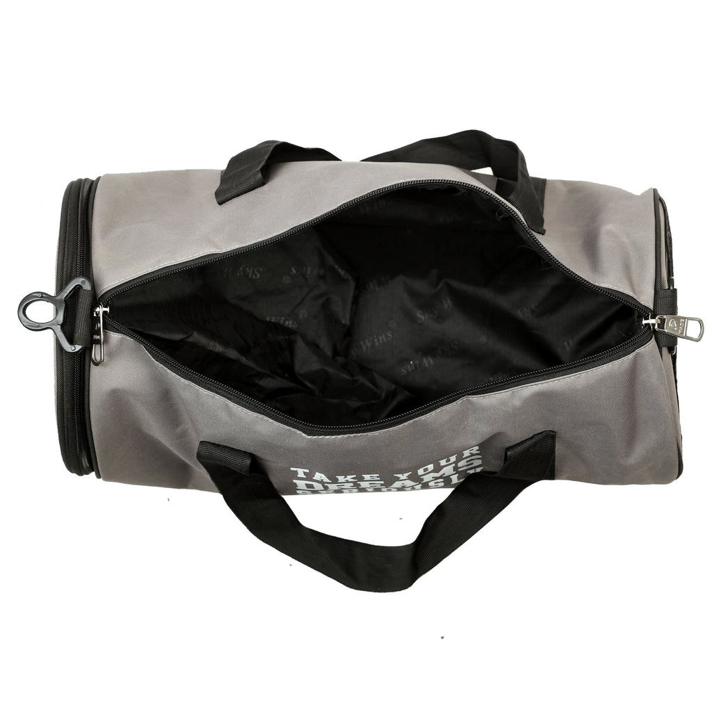 DMADE Grey and Black Fitness Duffel Bag with Shoe Storage & Motivational Print for Men & Women