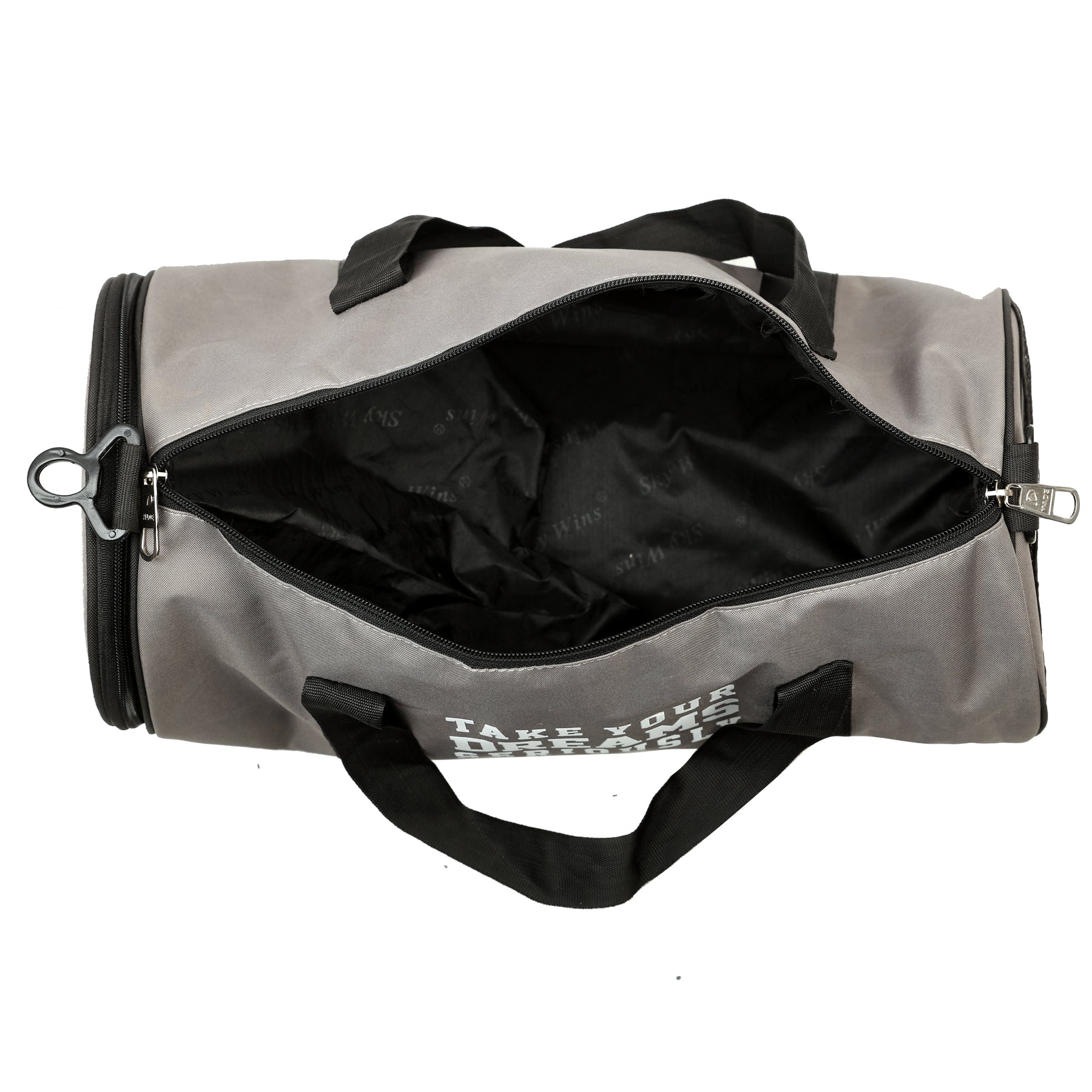 DMADE Grey and Black Fitness Duffel Bag with Shoe Storage & Motivational Print for Men & Women
