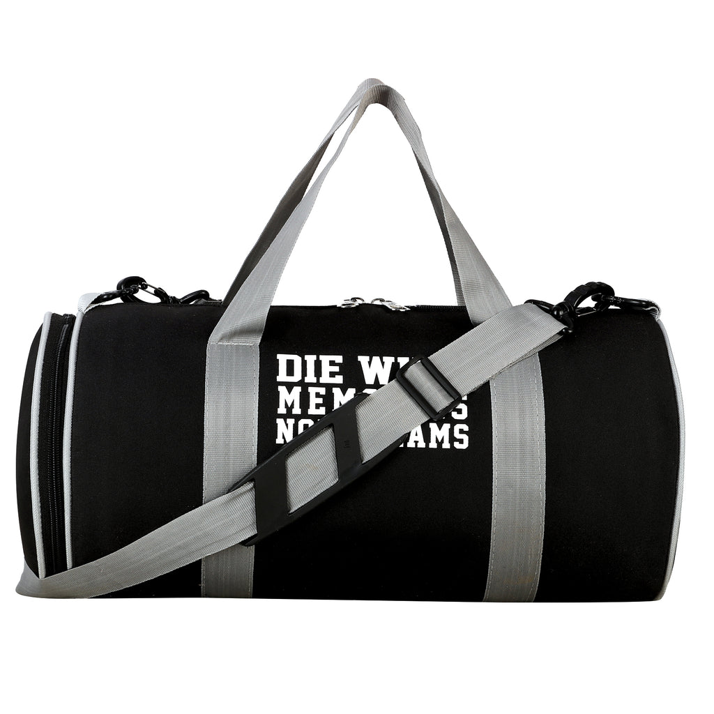 DMADE Black Sleek Gym Bag with Motivational Quotes & Separate Shoe Compartment