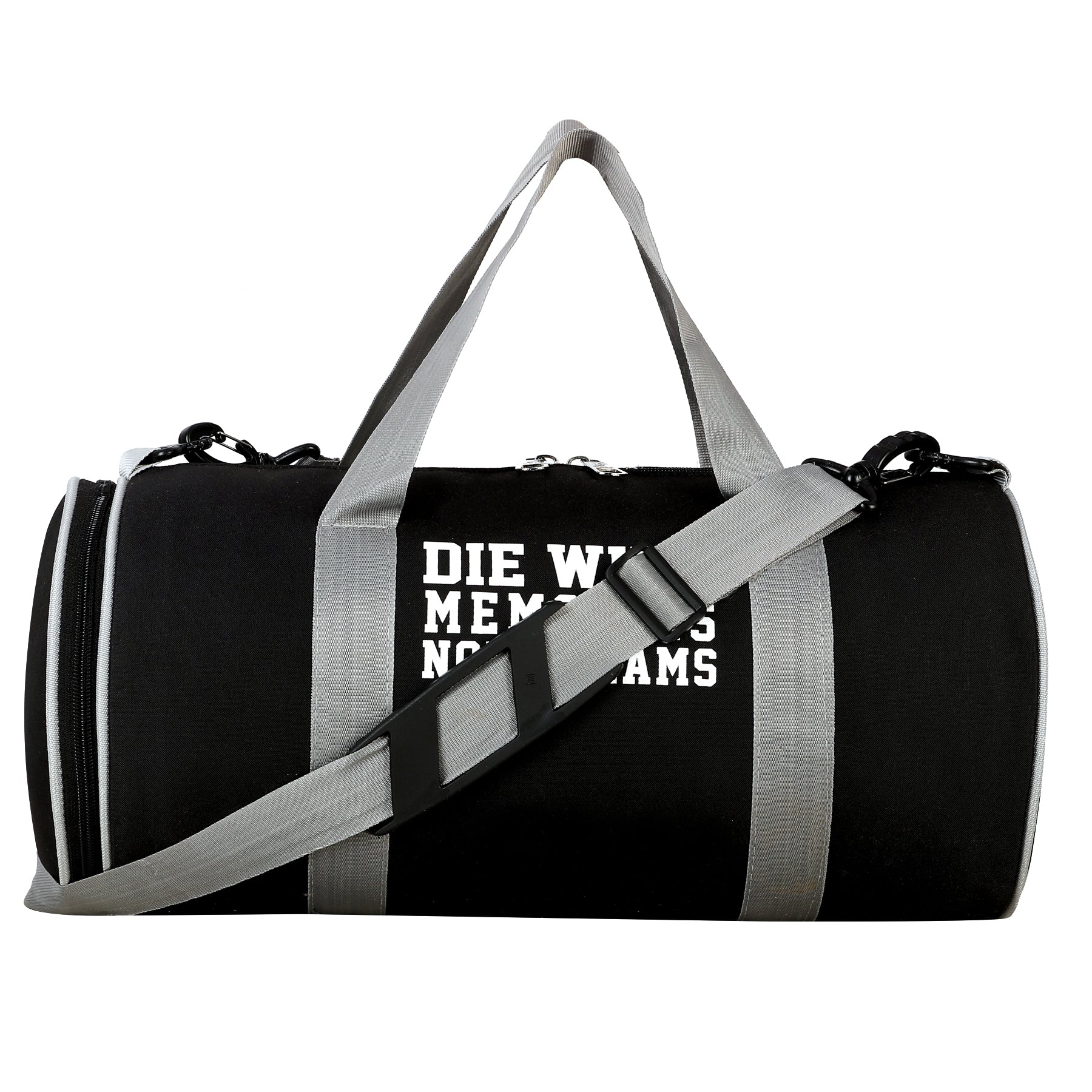 DMADE Black Sleek Gym Bag with Motivational Quotes & Separate Shoe Compartment