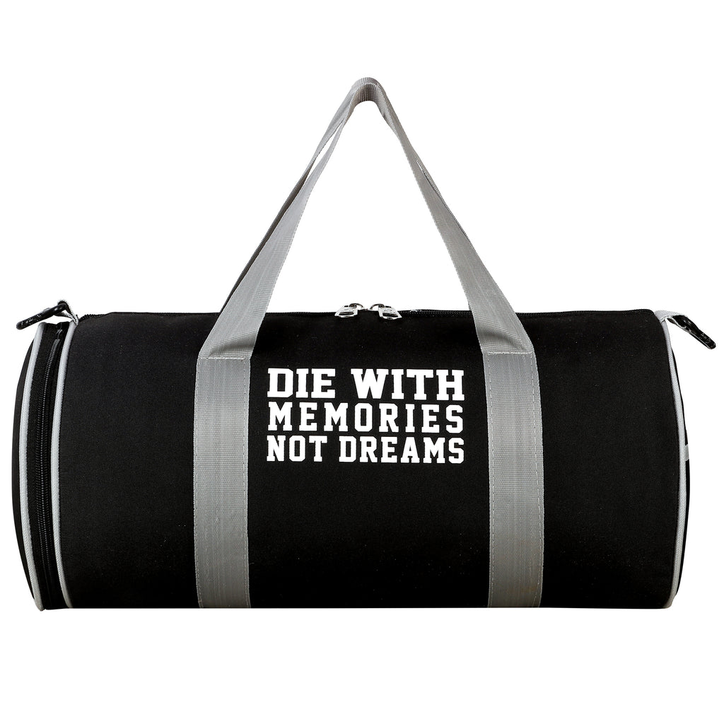 DMADE Black Sleek Gym Bag with Motivational Quotes & Separate Shoe Compartment