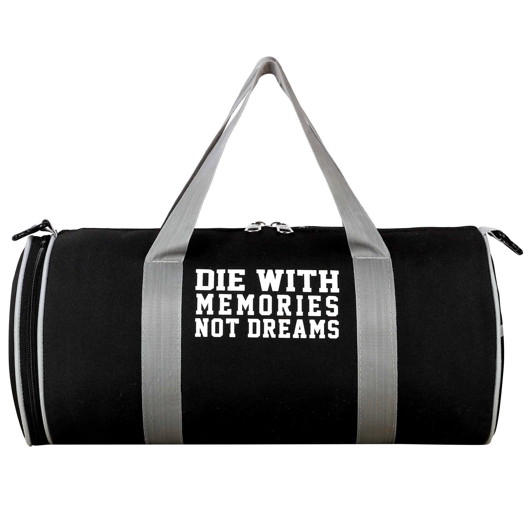 DMADE Black Sleek Gym Bag with Motivational Quotes & Separate Shoe Compartment