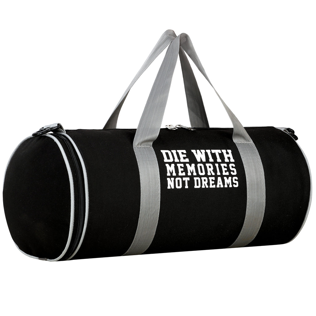 DMADE Black Sleek Gym Bag with Motivational Quotes & Separate Shoe Compartment