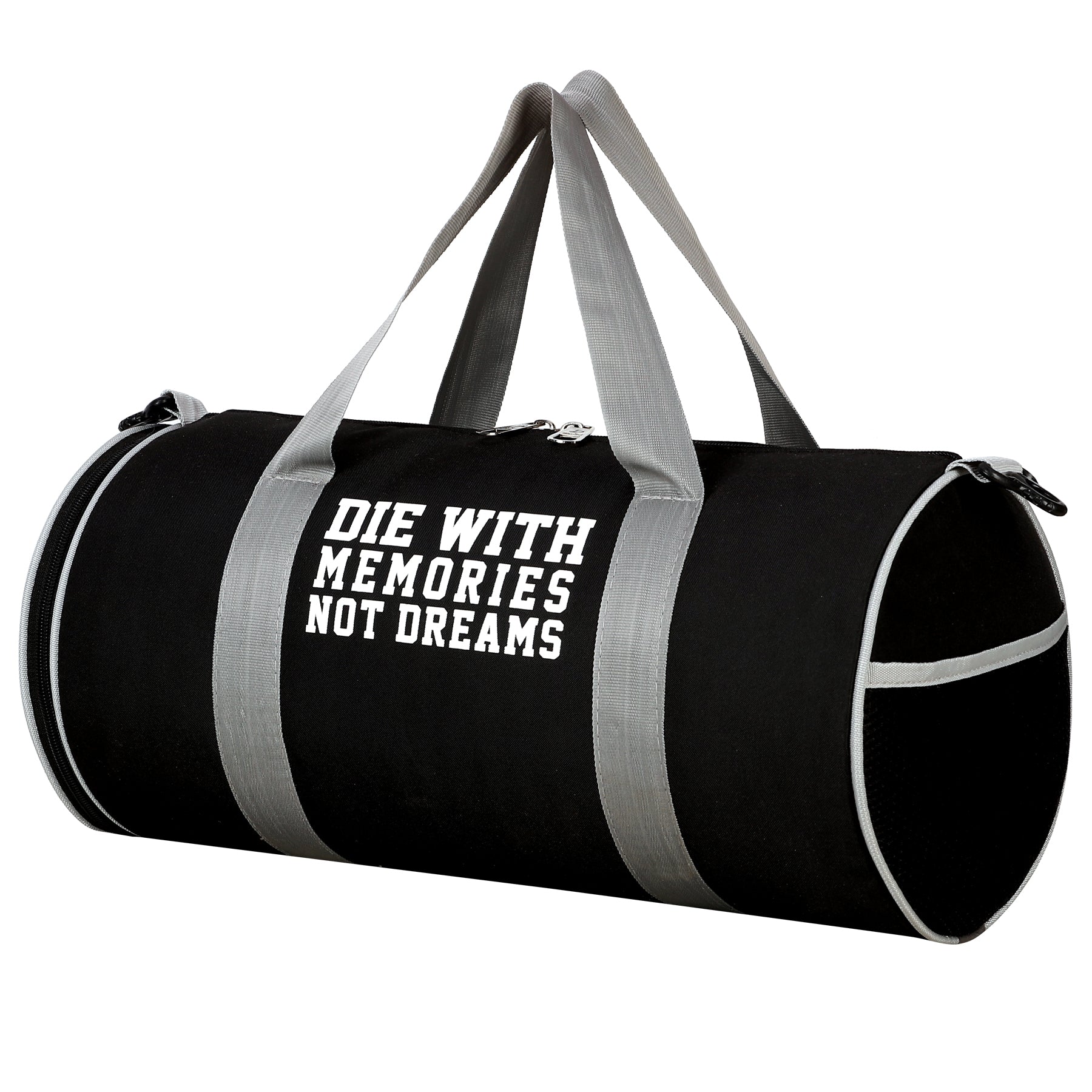 DMADE Black Sleek Gym Bag with Motivational Quotes & Separate Shoe Compartment