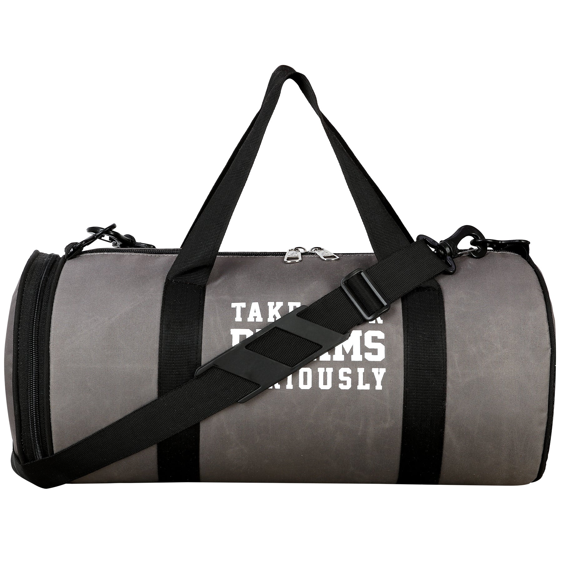DMADE Grey and Black Fitness Duffel Bag with Shoe Storage & Motivational Print for Men & Women