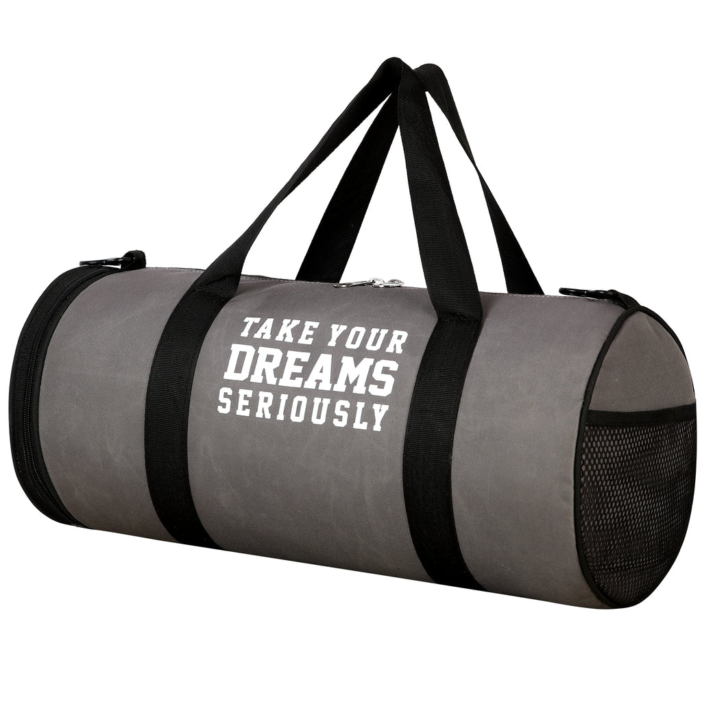 DMADE Grey and Black Fitness Duffel Bag with Shoe Storage & Motivational Print for Men & Women