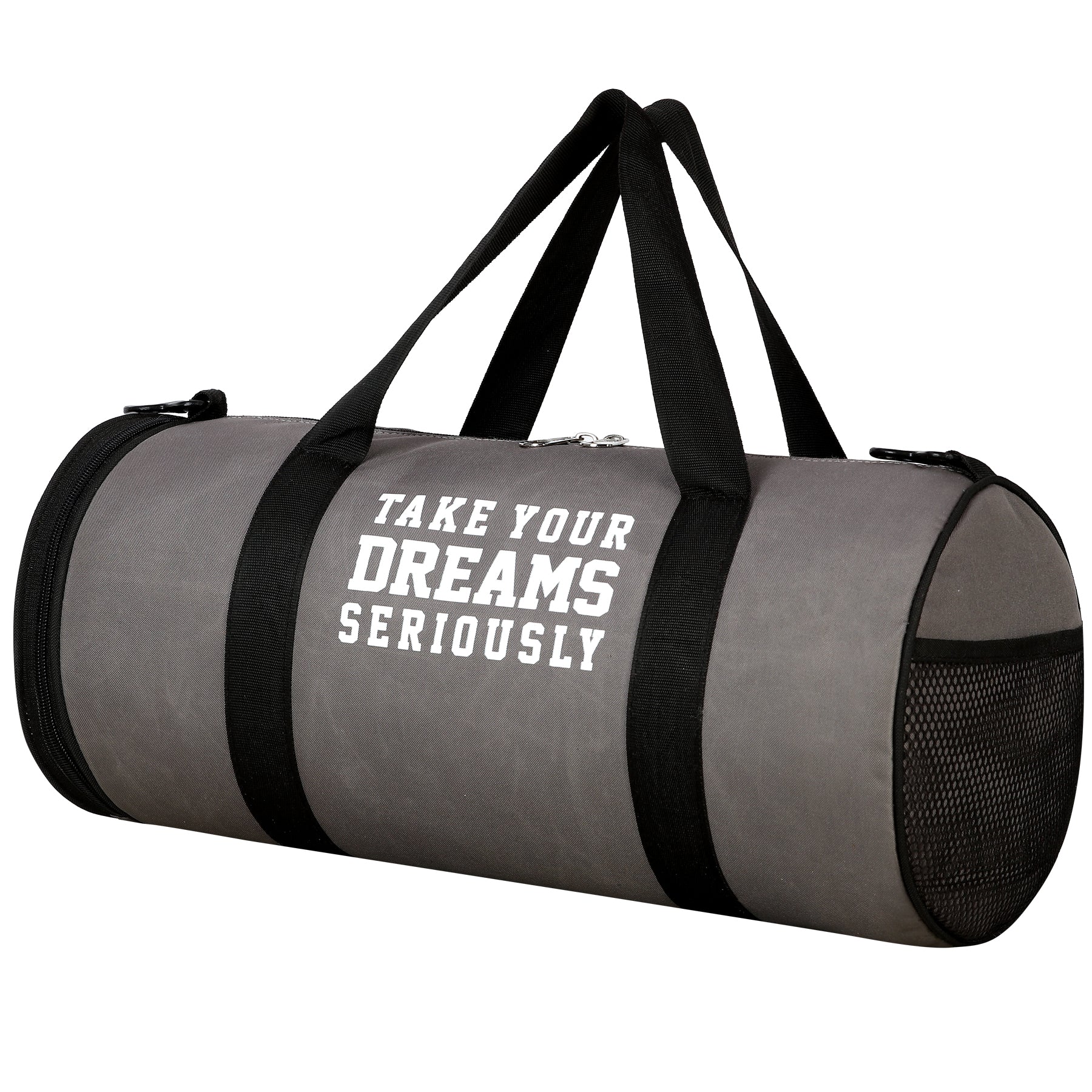 DMADE Grey and Black Fitness Duffel Bag with Shoe Storage & Motivational Print for Men & Women