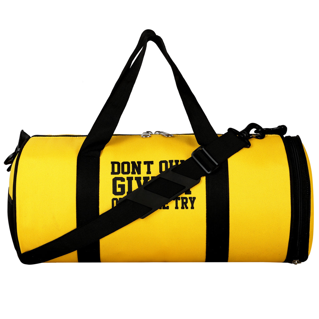 DMADE Yellow and Black Fitness Duffel Bag with Shoe Storage & Motivational Print for Men & Women