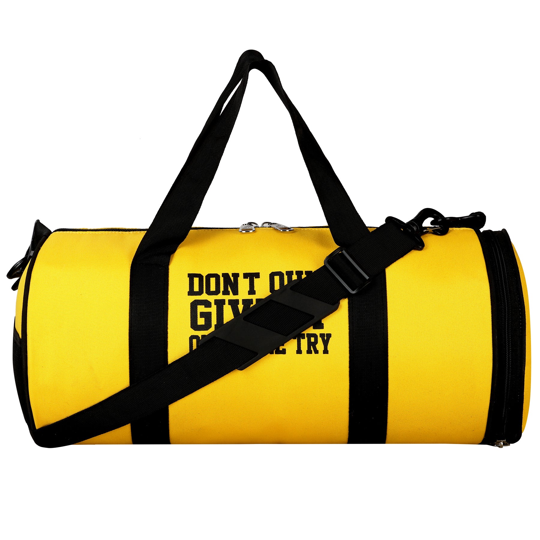 DMADE Yellow and Black Fitness Duffel Bag with Shoe Storage & Motivational Print for Men & Women