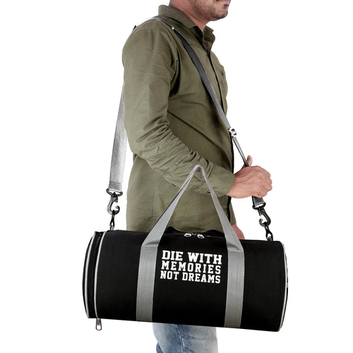 DMADE Black Sleek Gym Bag with Motivational Quotes & Separate Shoe Compartment