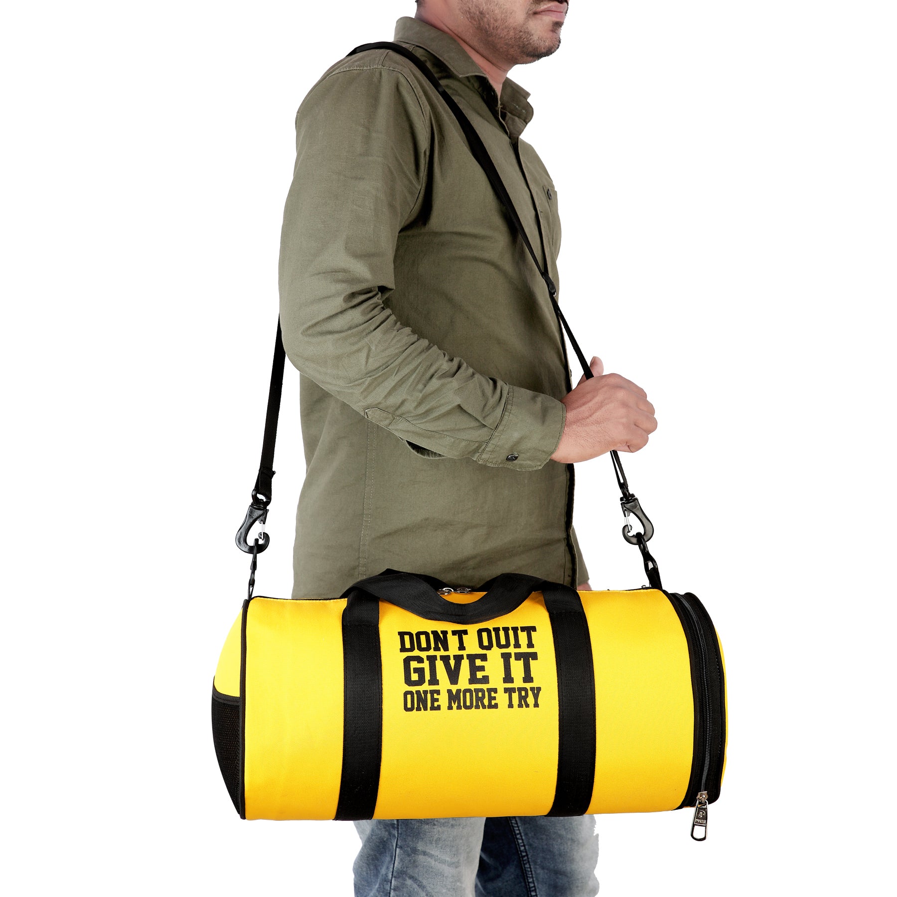 DMADE Yellow and Black Fitness Duffel Bag with Shoe Storage & Motivational Print for Men & Women