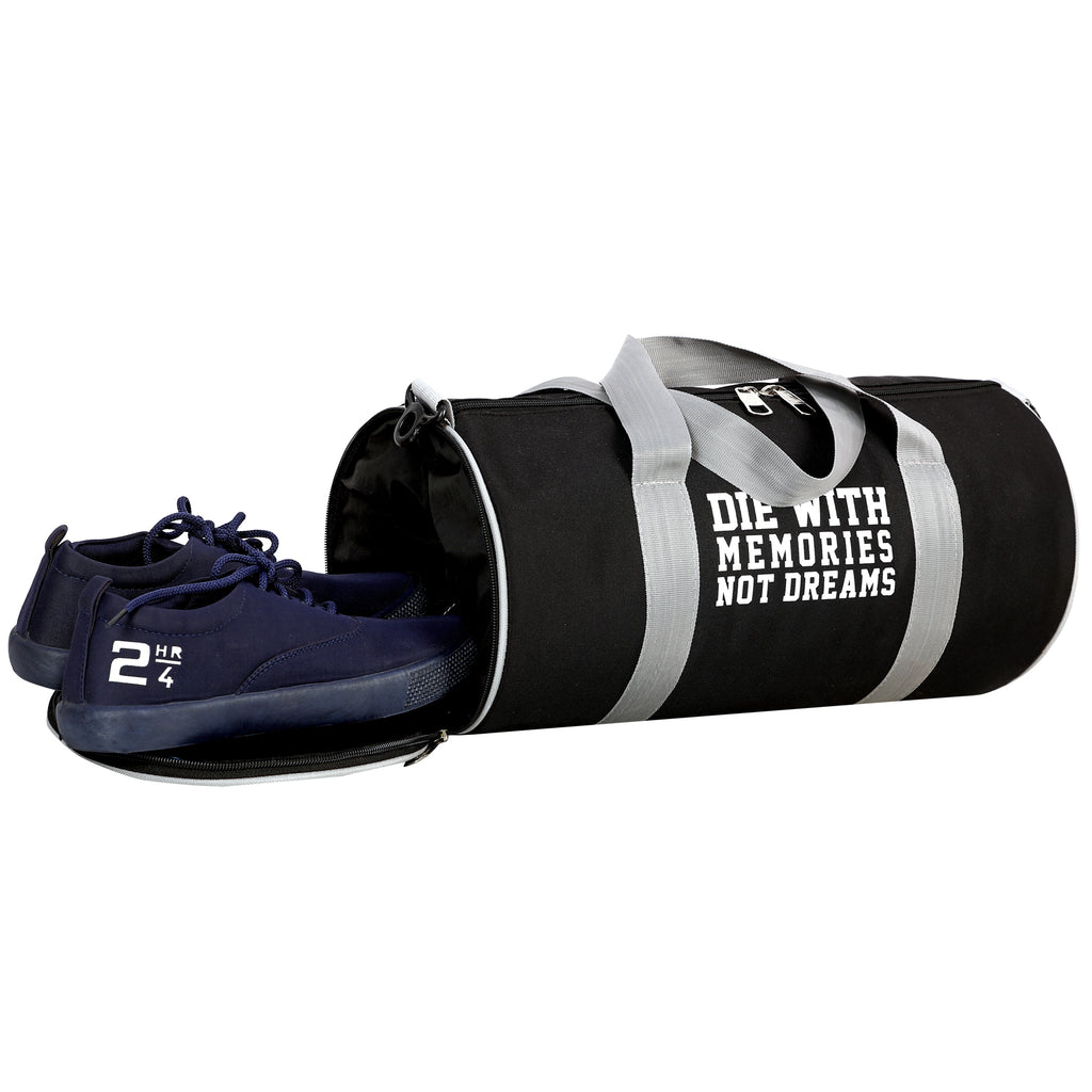 DMADE Black Sleek Gym Bag with Motivational Quotes & Separate Shoe Compartment