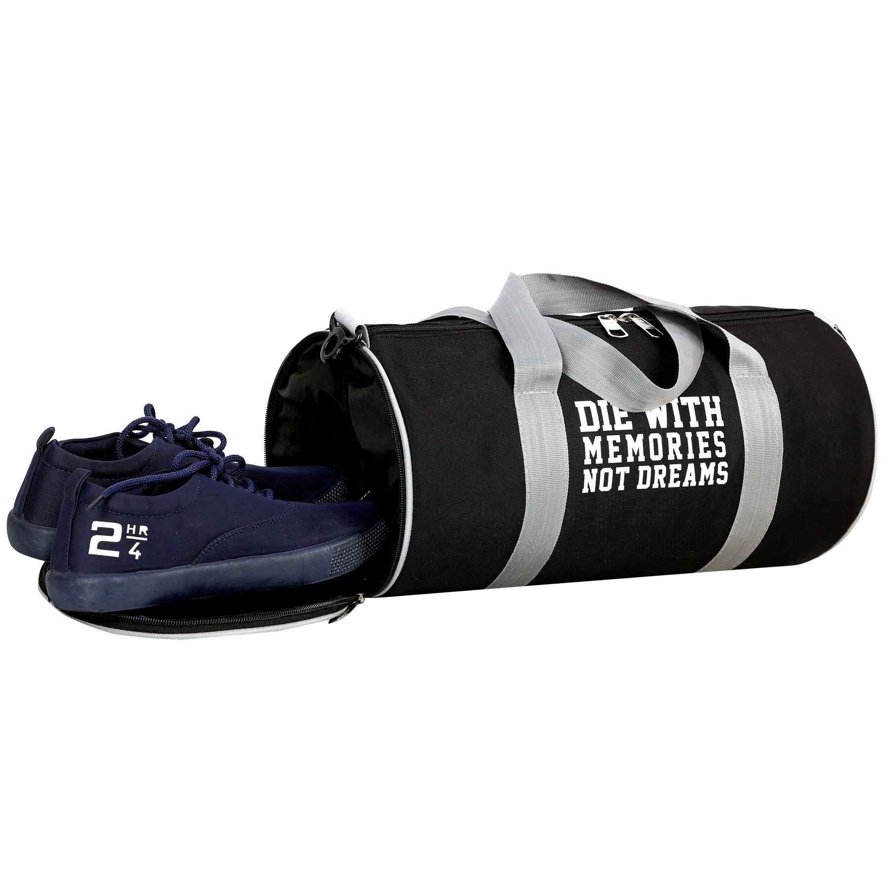 DMADE Black Sleek Gym Bag with Motivational Quotes & Separate Shoe Compartment
