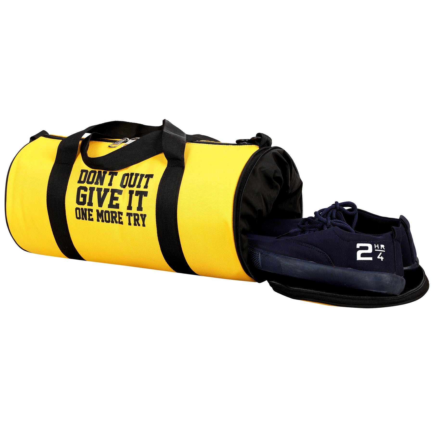 DMADE Yellow and Black Fitness Duffel Bag with Shoe Storage & Motivational Print for Men & Women
