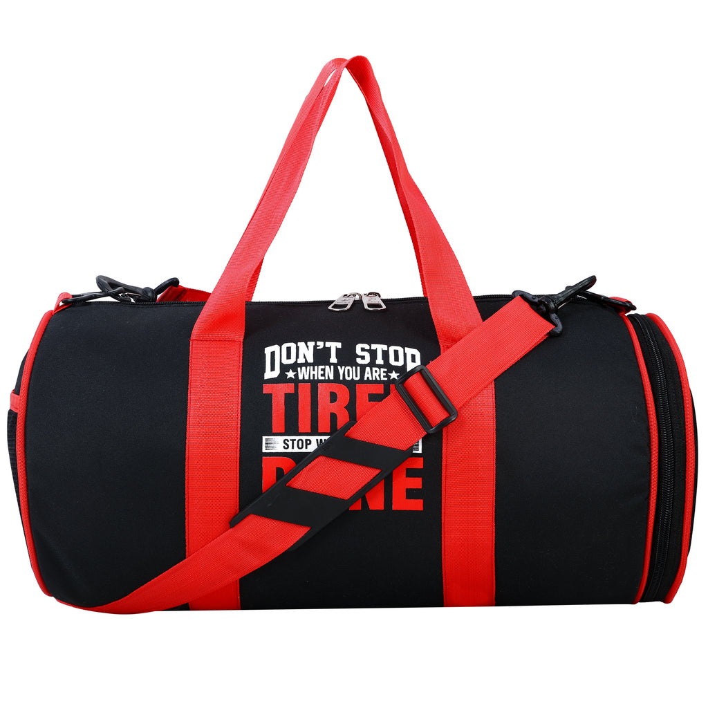 DMADE Black and Red Fitness Duffel Bag with Shoe Storage & Motivational Print for Men & Women