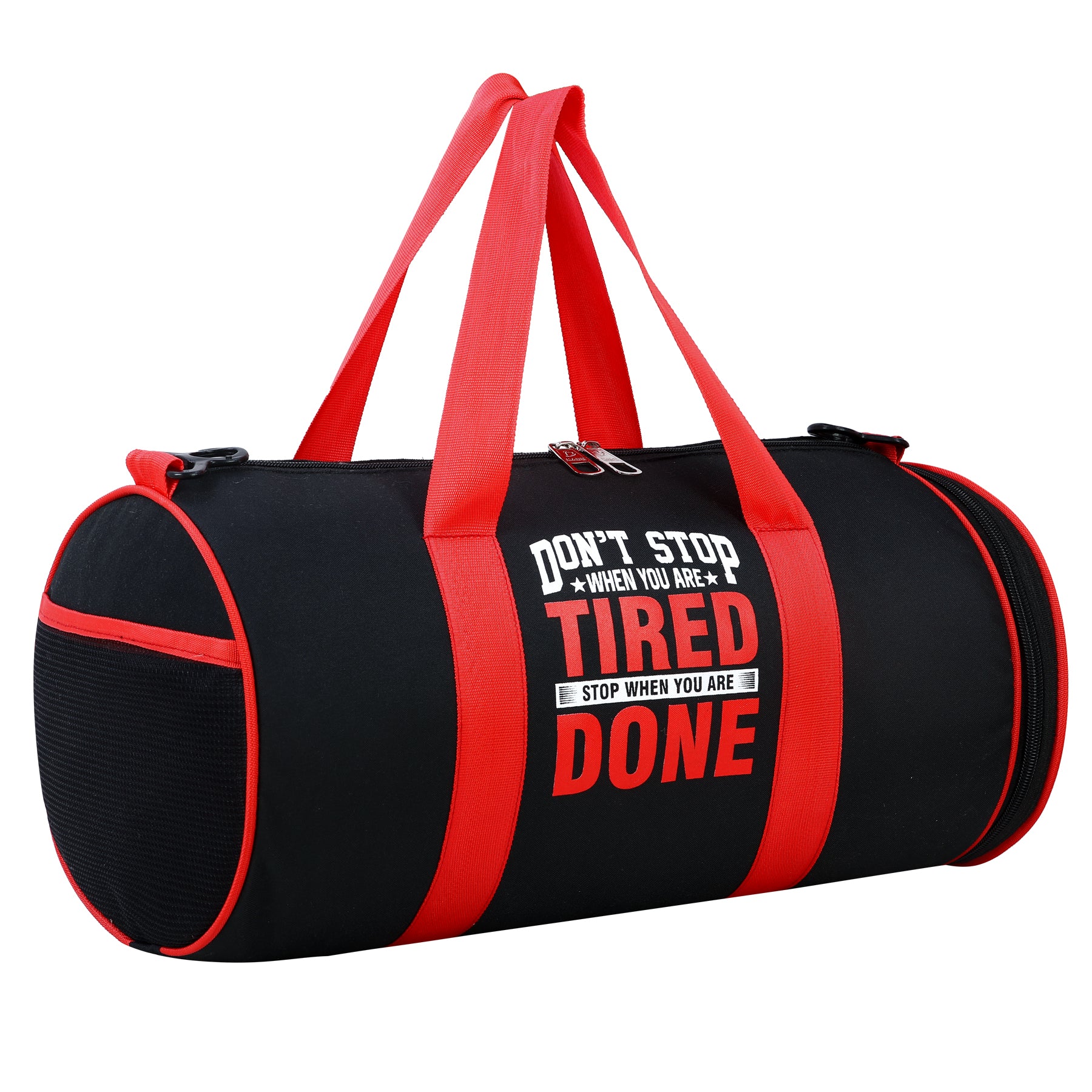 DMADE Black and Red Fitness Duffel Bag with Shoe Storage & Motivational Print for Men & Women