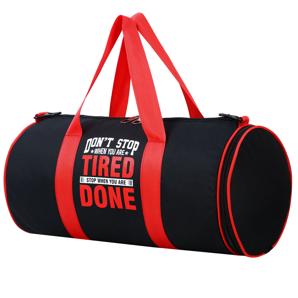 DMADE Black and Red Fitness Duffel Bag with Shoe Storage & Motivational Print for Men & Women