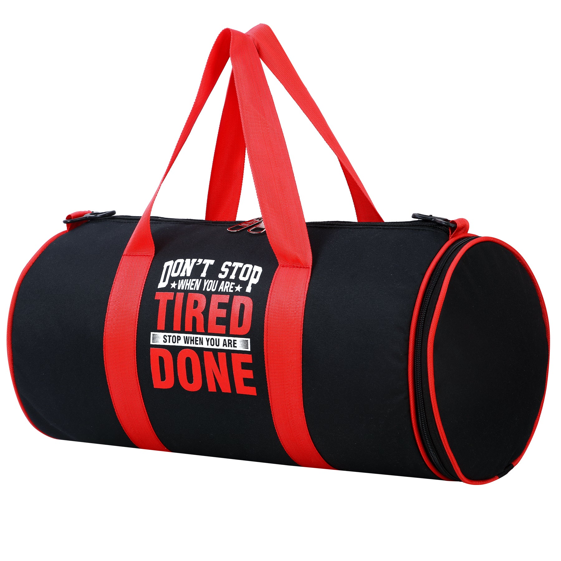DMADE Black and Red Fitness Duffel Bag with Shoe Storage & Motivational Print for Men & Women
