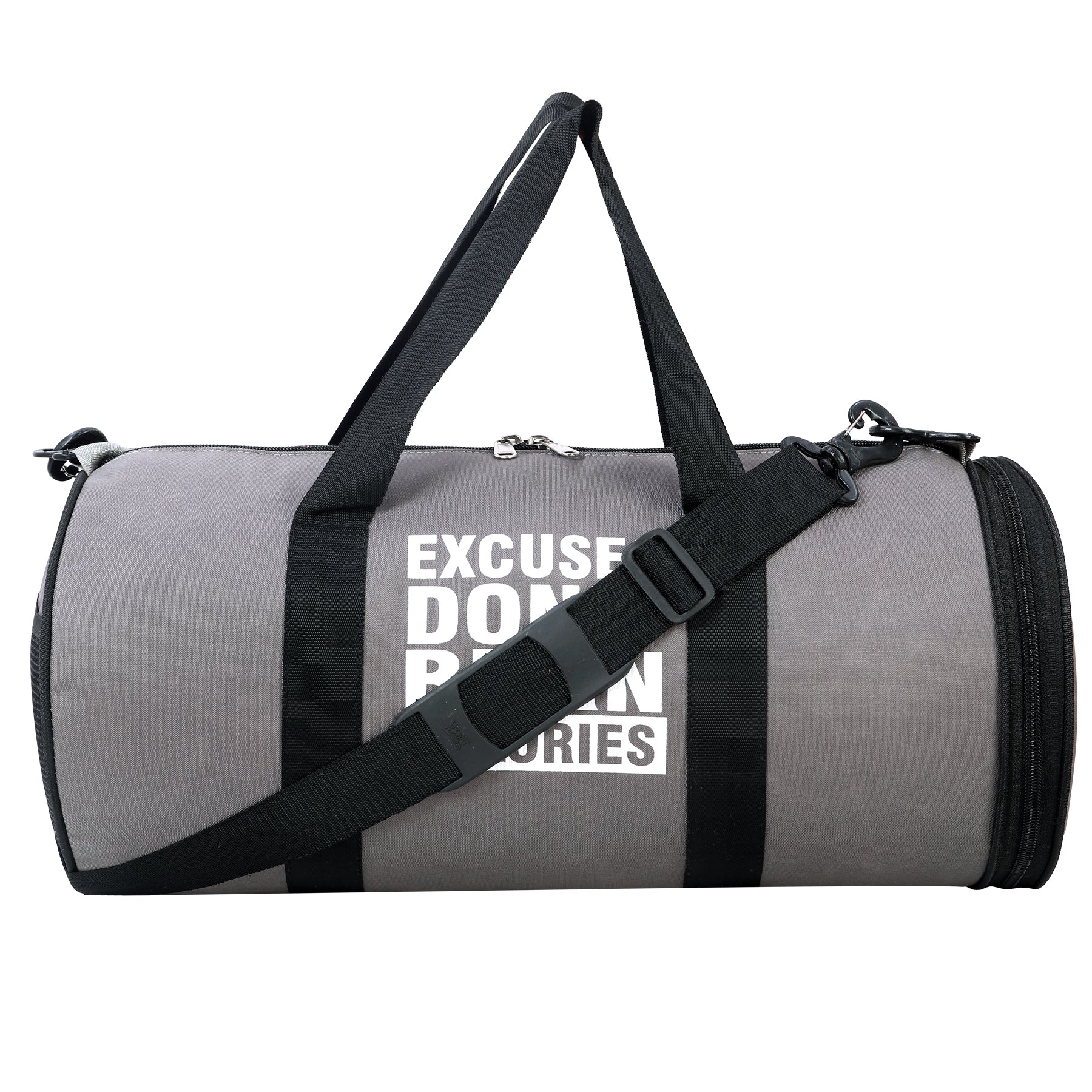 DMADE Grey Fitness Duffel Bag with Shoe Storage & Motivational Print for Men & Women