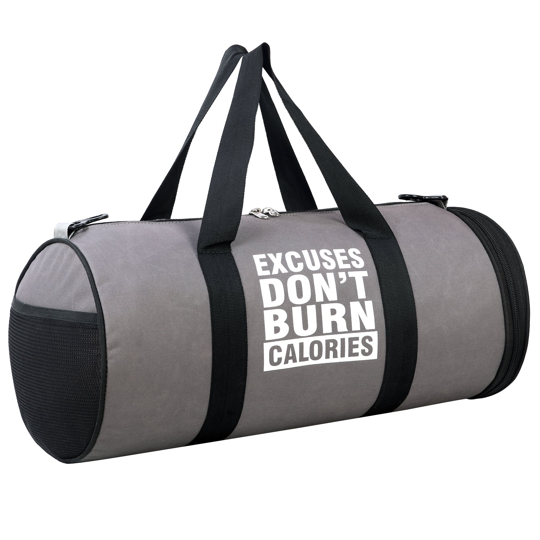 DMADE Grey Fitness Duffel Bag with Shoe Storage & Motivational Print for Men & Women