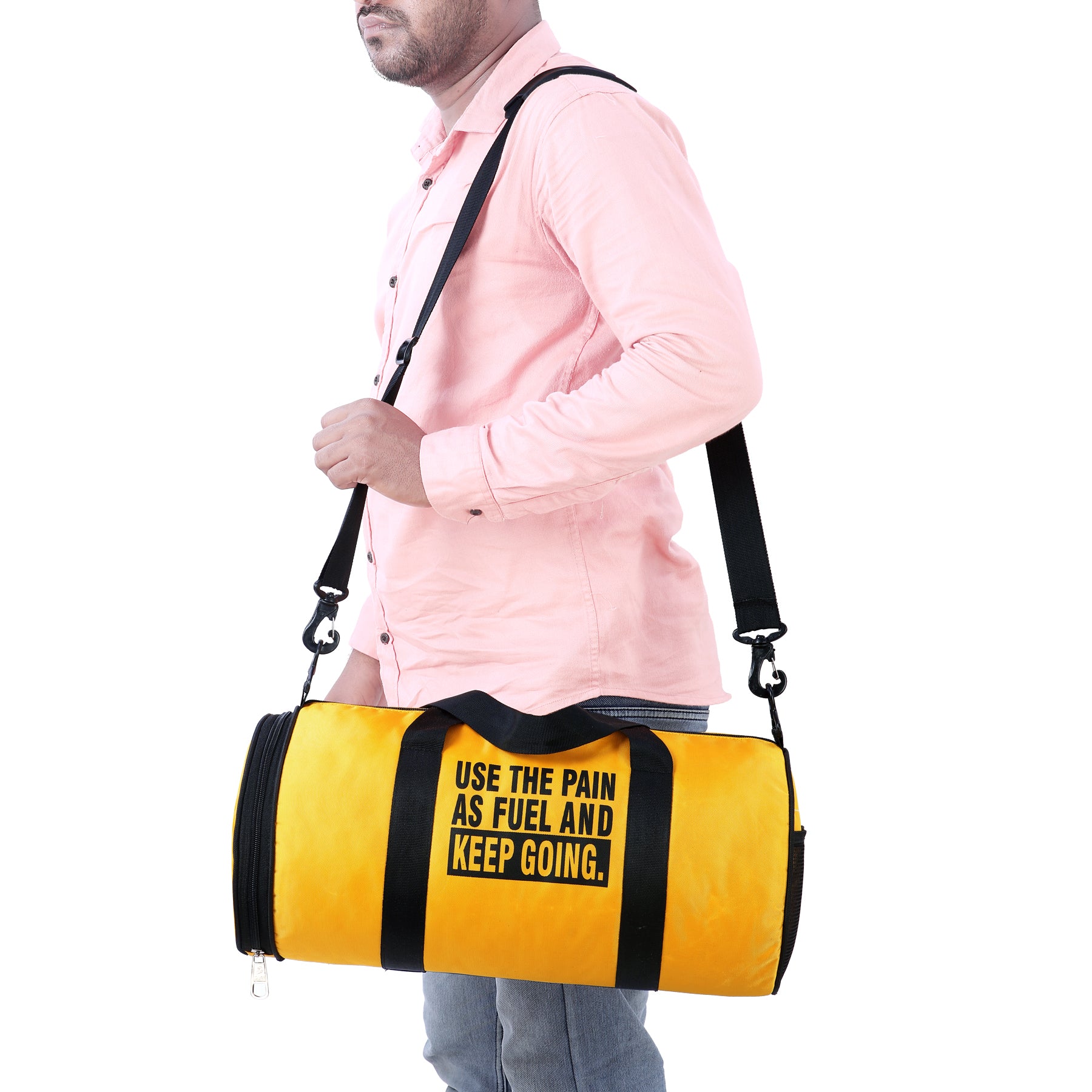 DMADE Yellow Gym Bag with Motivational Quotes & Separate Shoe Compartment