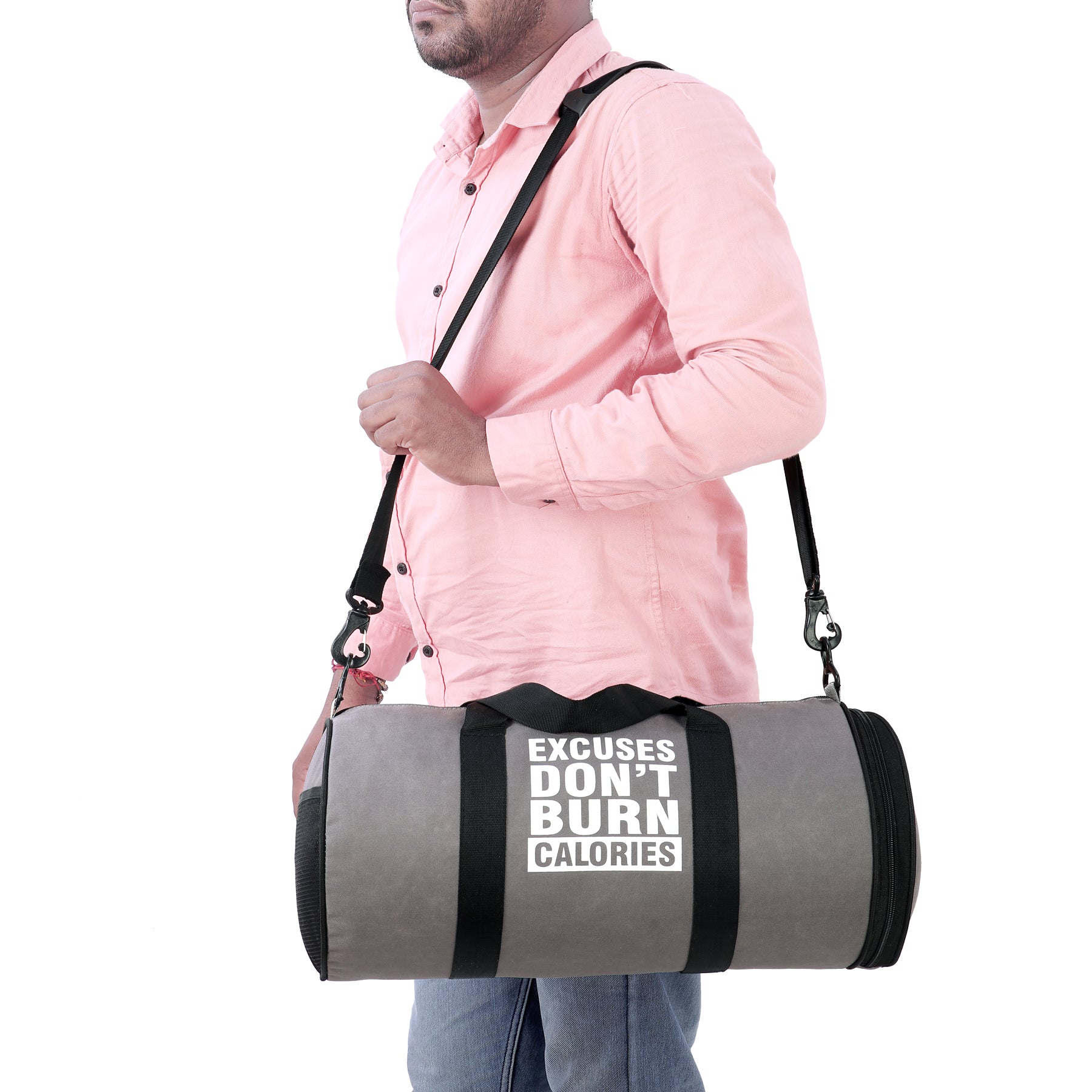 DMADE Grey Fitness Duffel Bag with Shoe Storage & Motivational Print for Men & Women