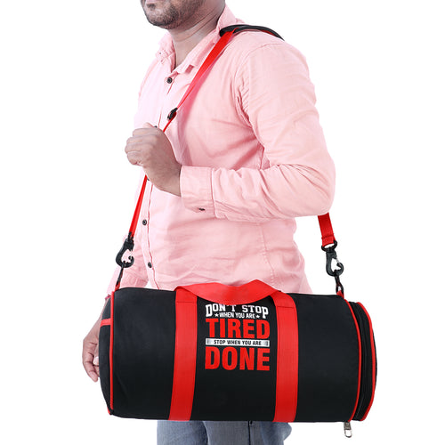 DMADE Black and Red Fitness Duffel Bag with Shoe Storage & Motivational Print for Men & Women