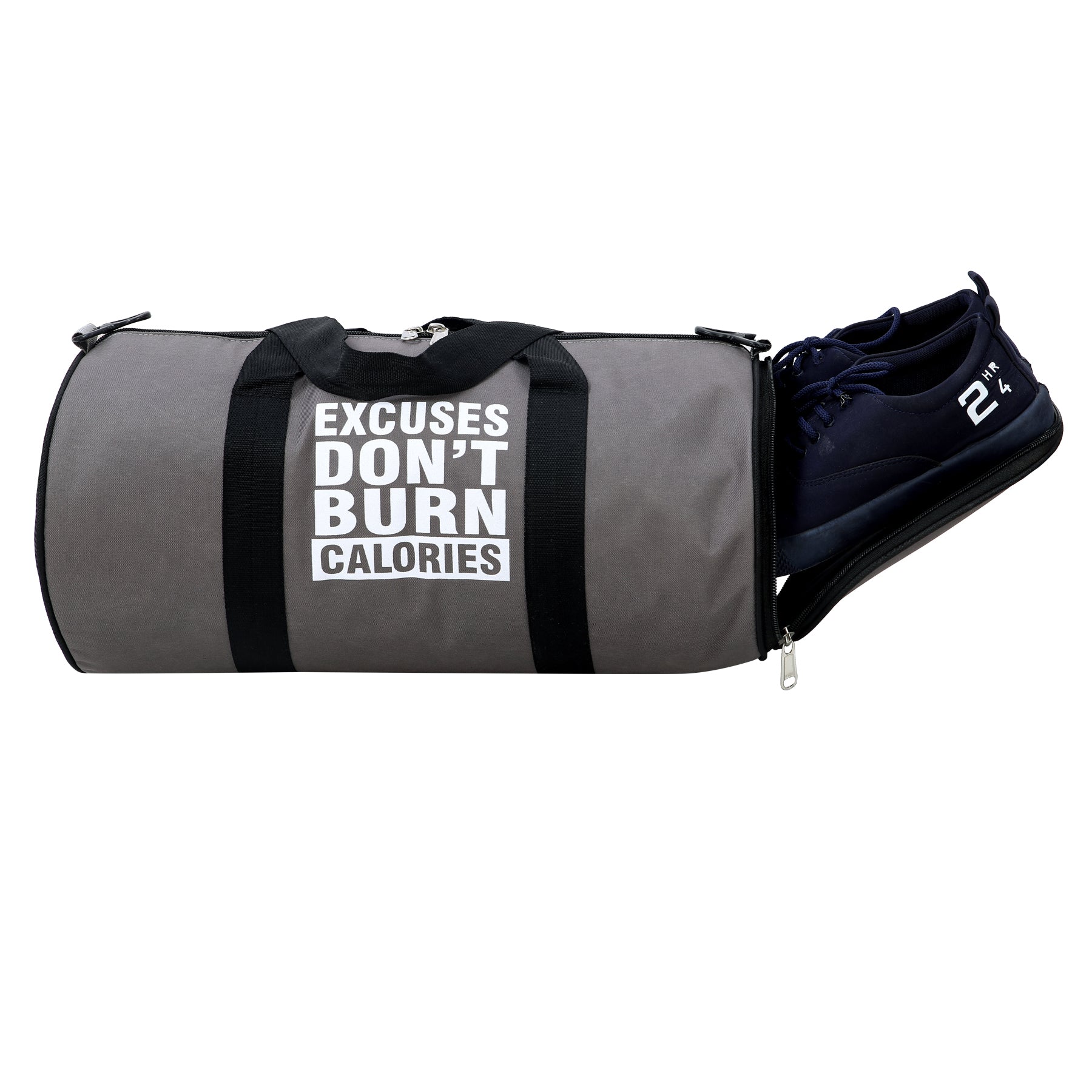 DMADE Grey Fitness Duffel Bag with Shoe Storage & Motivational Print for Men & Women