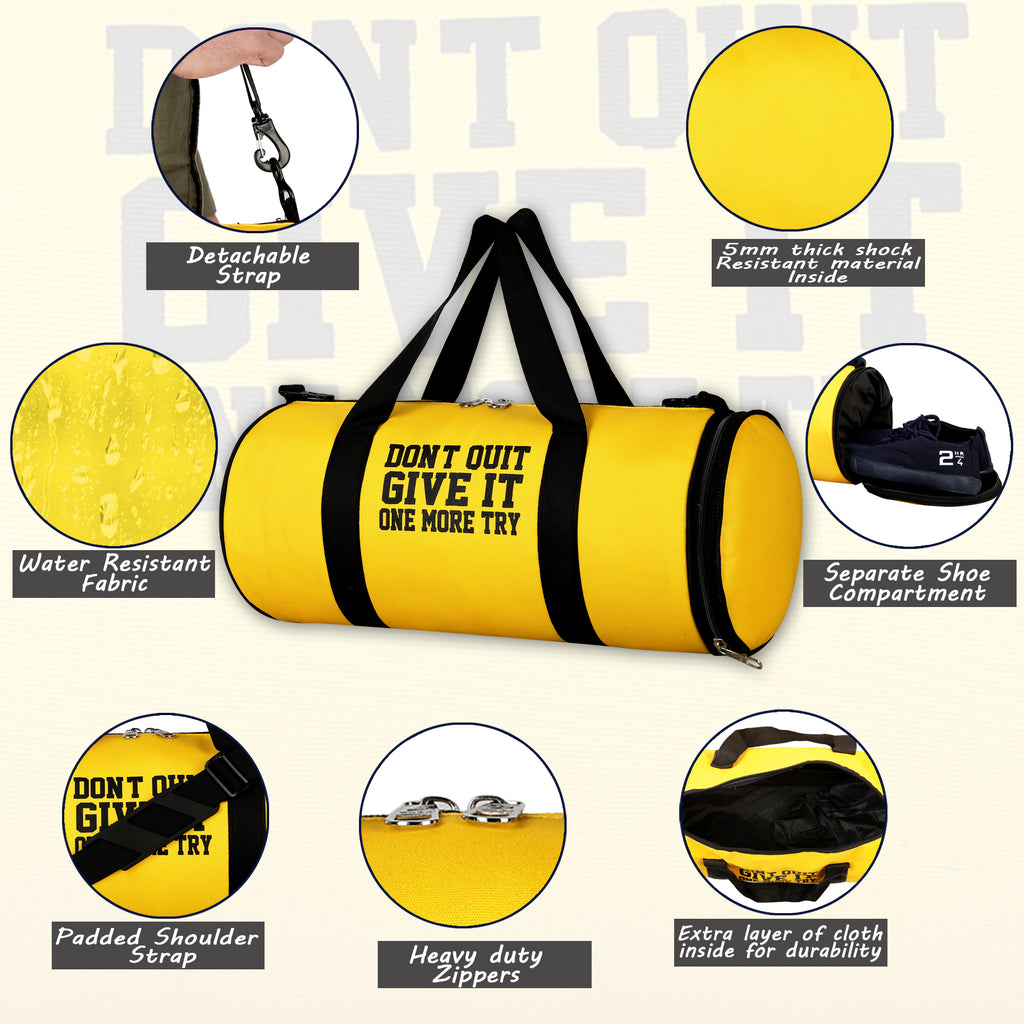 DMADE Yellow and Black Fitness Duffel Bag with Shoe Storage & Motivational Print for Men & Women