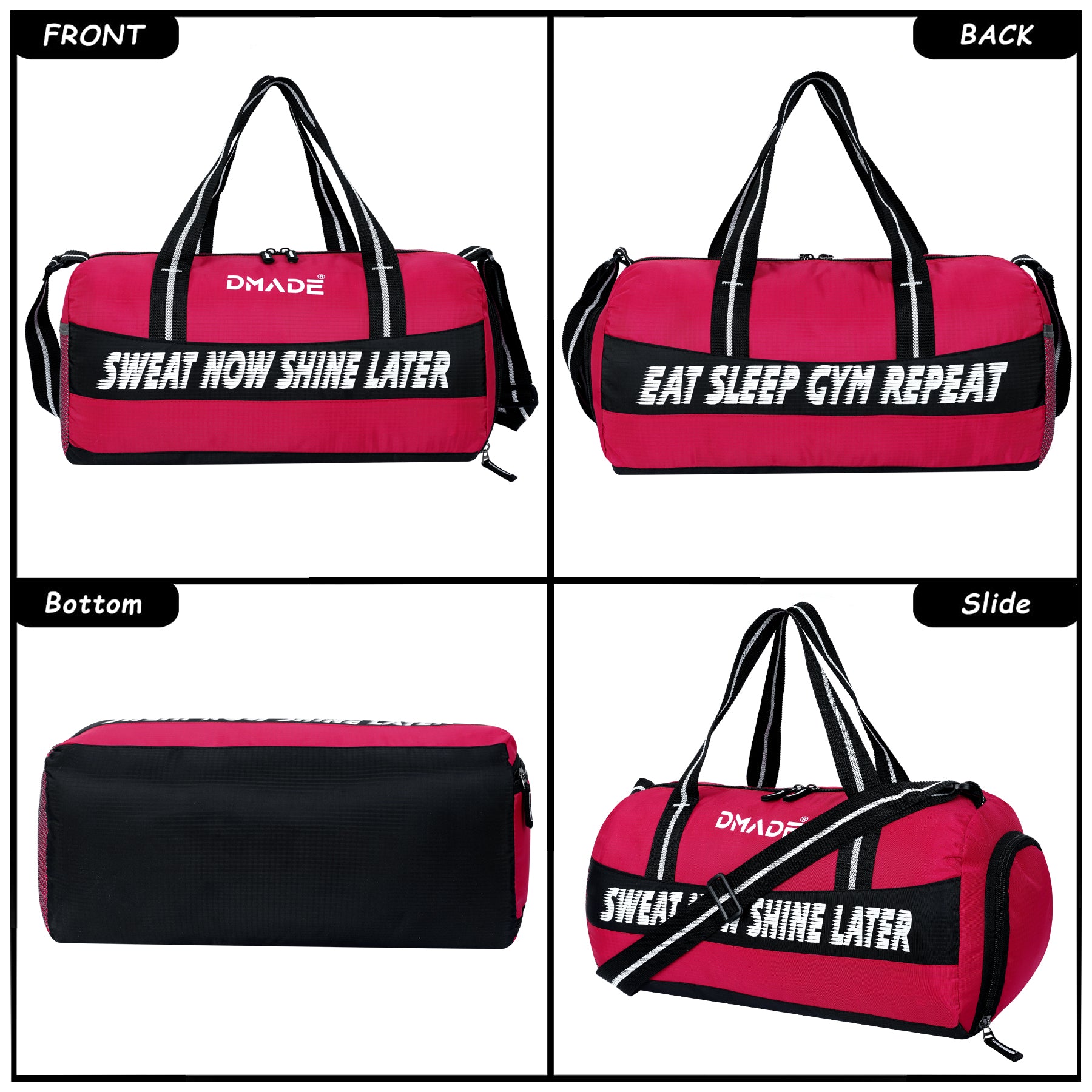 DMADE Red and Black Fitness Duffel Bag with Shoe Storage & Motivational Print for Men & Women