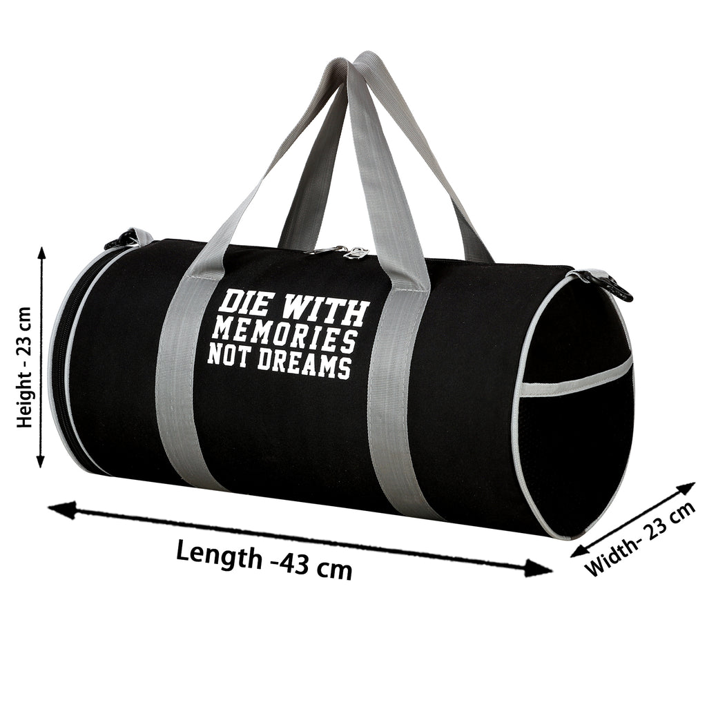 DMADE Black Sleek Gym Bag with Motivational Quotes & Separate Shoe Compartment