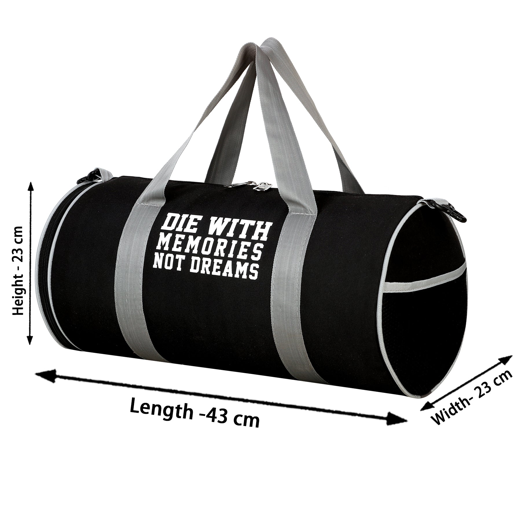 DMADE Black Sleek Gym Bag with Motivational Quotes & Separate Shoe Compartment