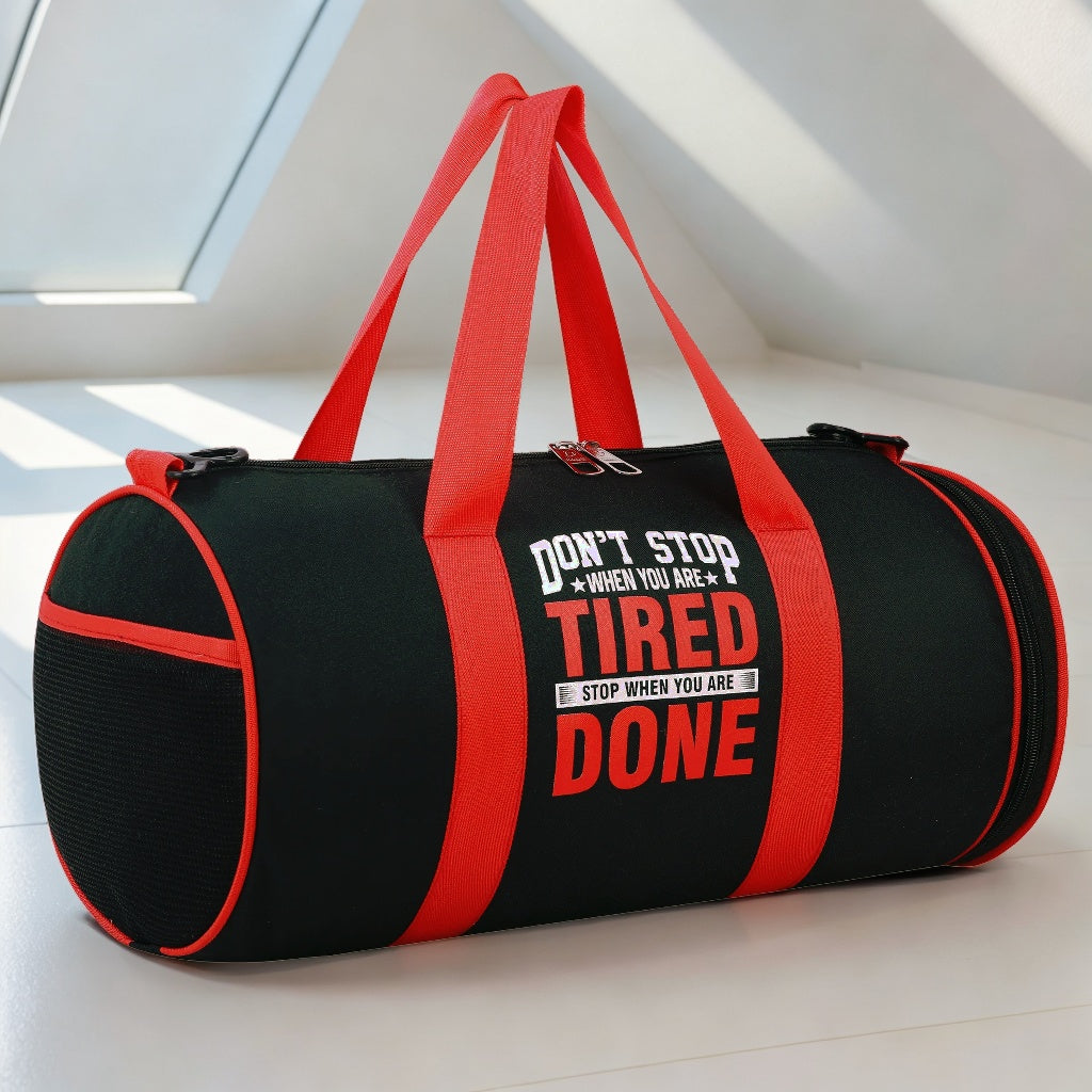 DMADE Black and Red Fitness Duffel Bag with Shoe Storage & Motivational Print for Men & Women