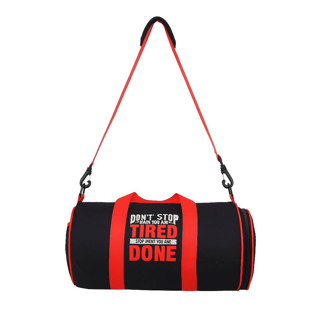 DMADE Black and Red Fitness Duffel Bag with Shoe Storage & Motivational Print for Men & Women