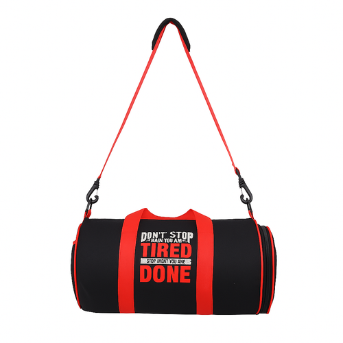 DMADE Black and Red Fitness Duffel Bag with Shoe Storage & Motivational Print for Men & Women