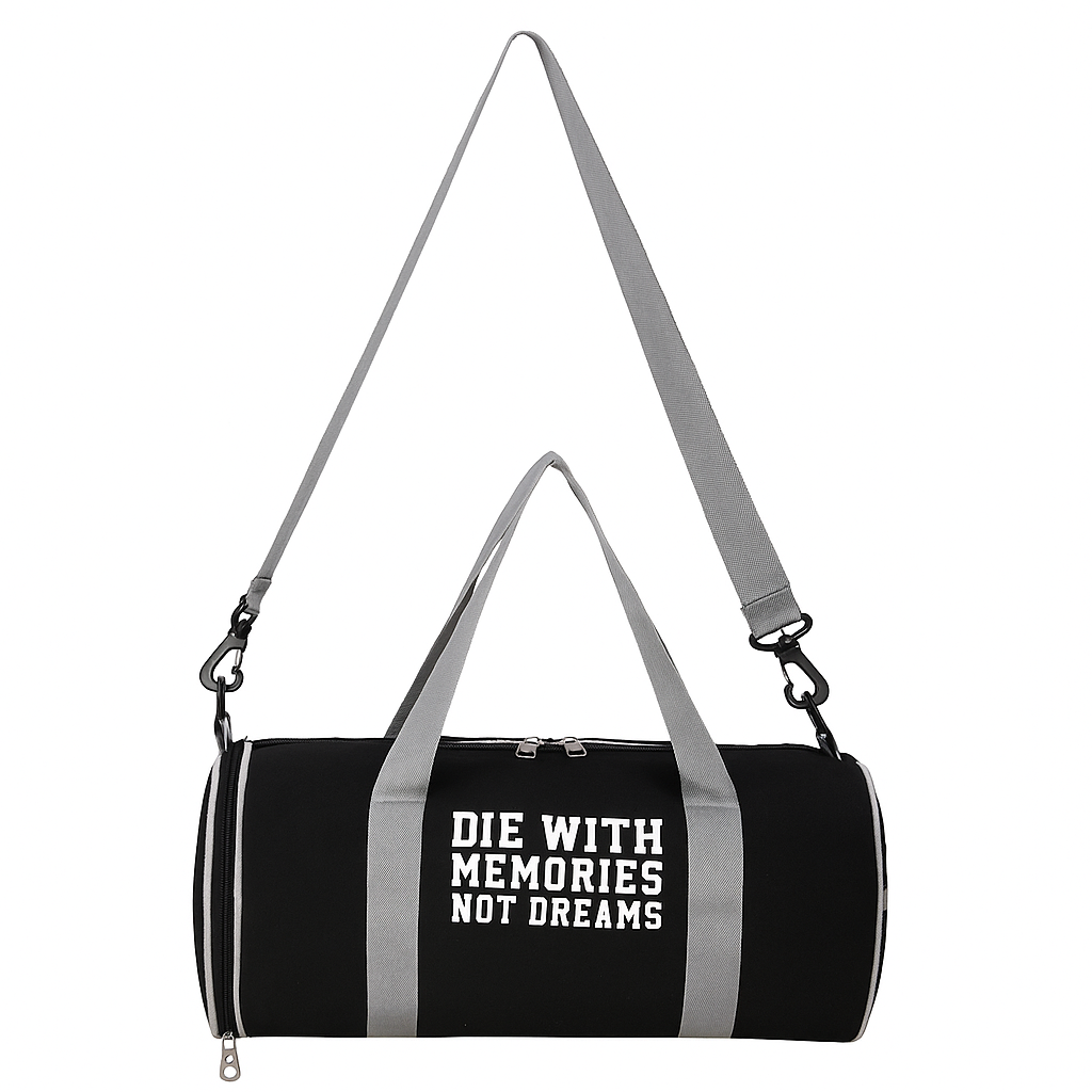 DMADE Black Sleek Gym Bag with Motivational Quotes & Separate Shoe Compartment