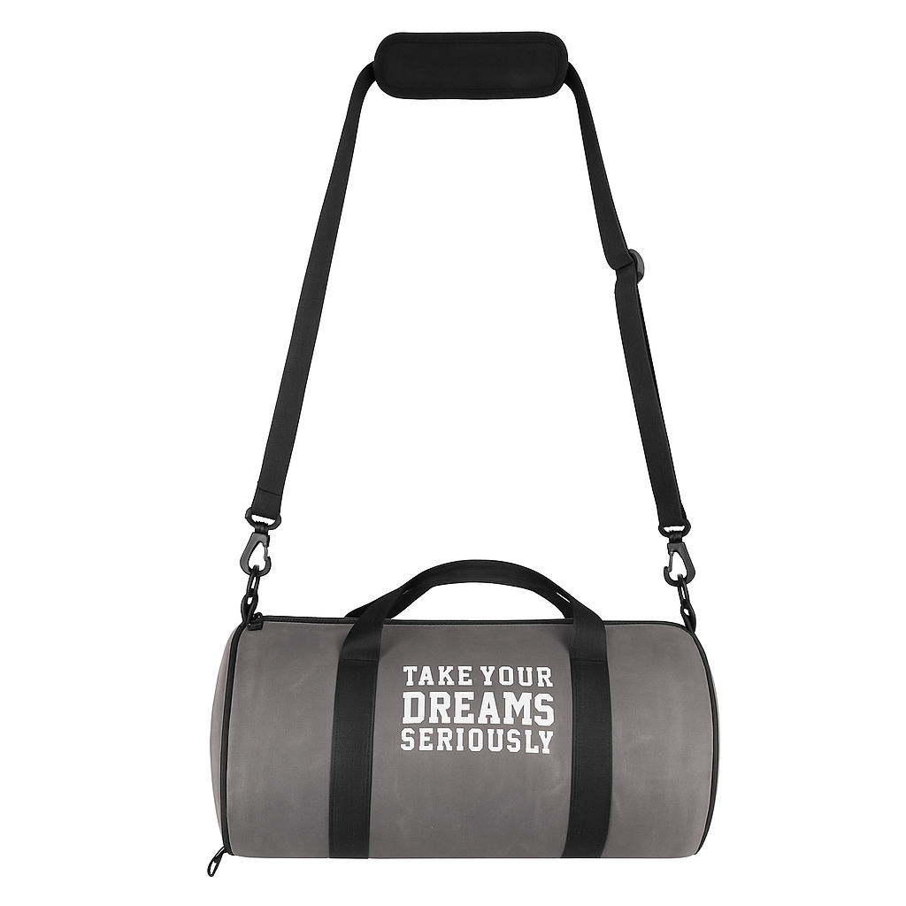 DMADE Grey and Black Fitness Duffel Bag with Shoe Storage & Motivational Print for Men & Women