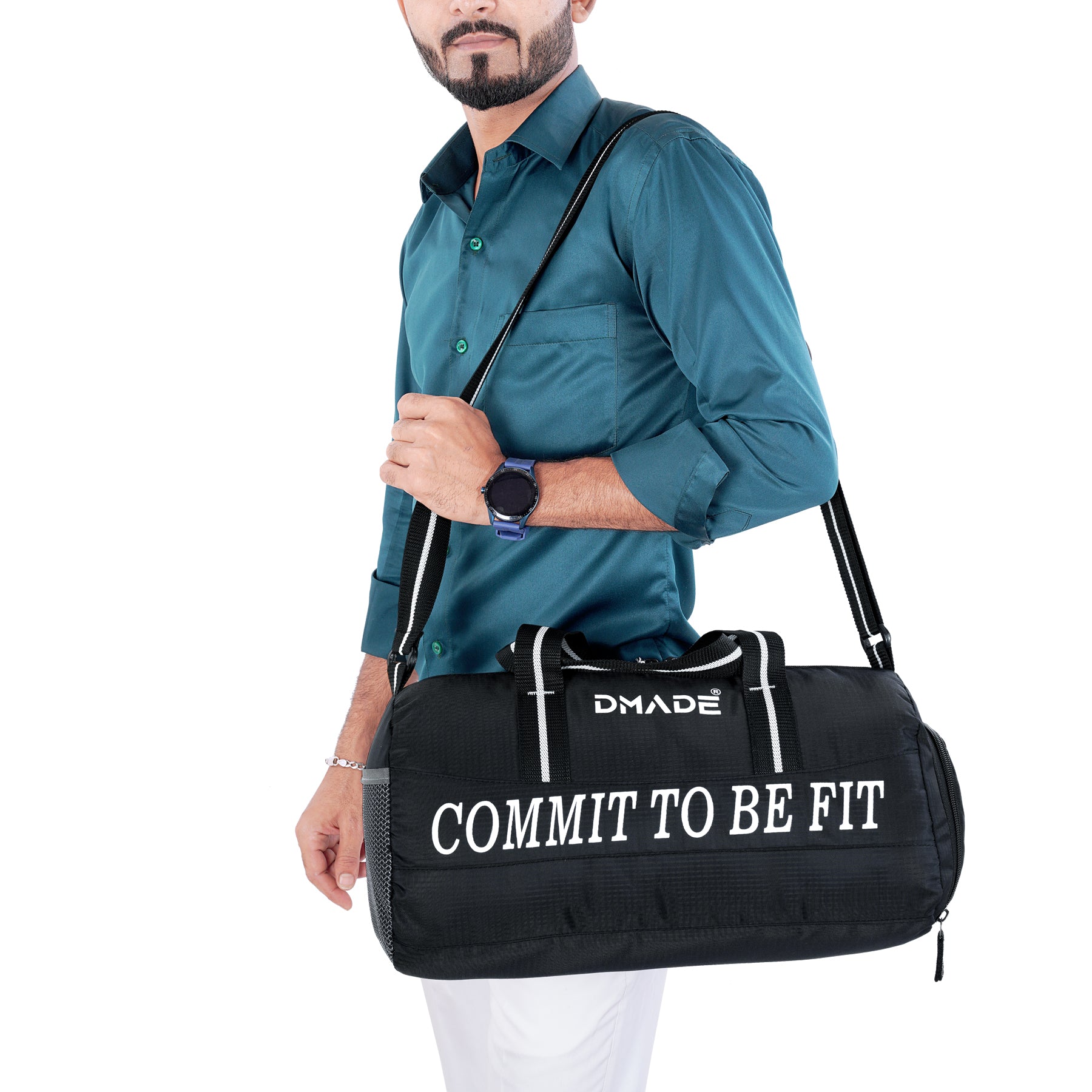 DMADE Black Gym Bag with Motivational Quotes & Separate Shoe Compartment