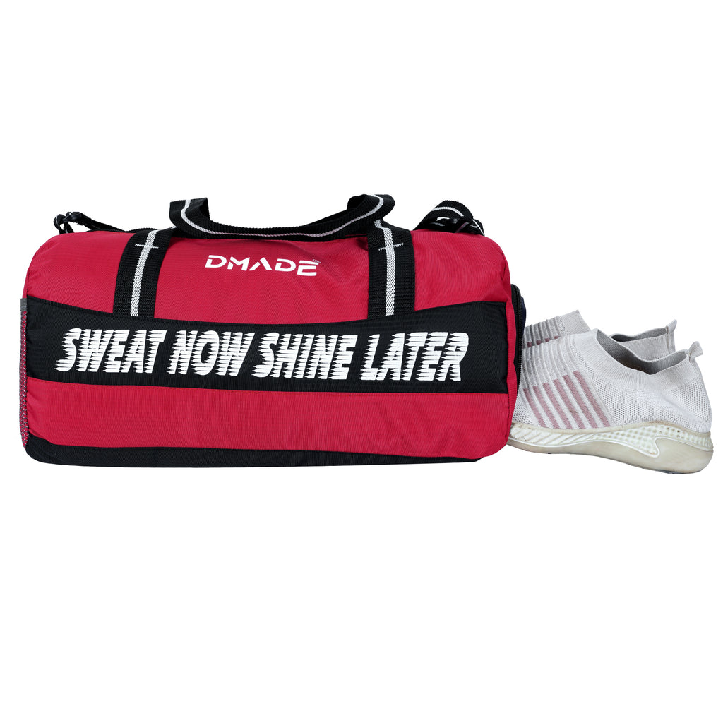 DMADE Red and Black Fitness Duffel Bag with Shoe Storage & Motivational Print for Men & Women