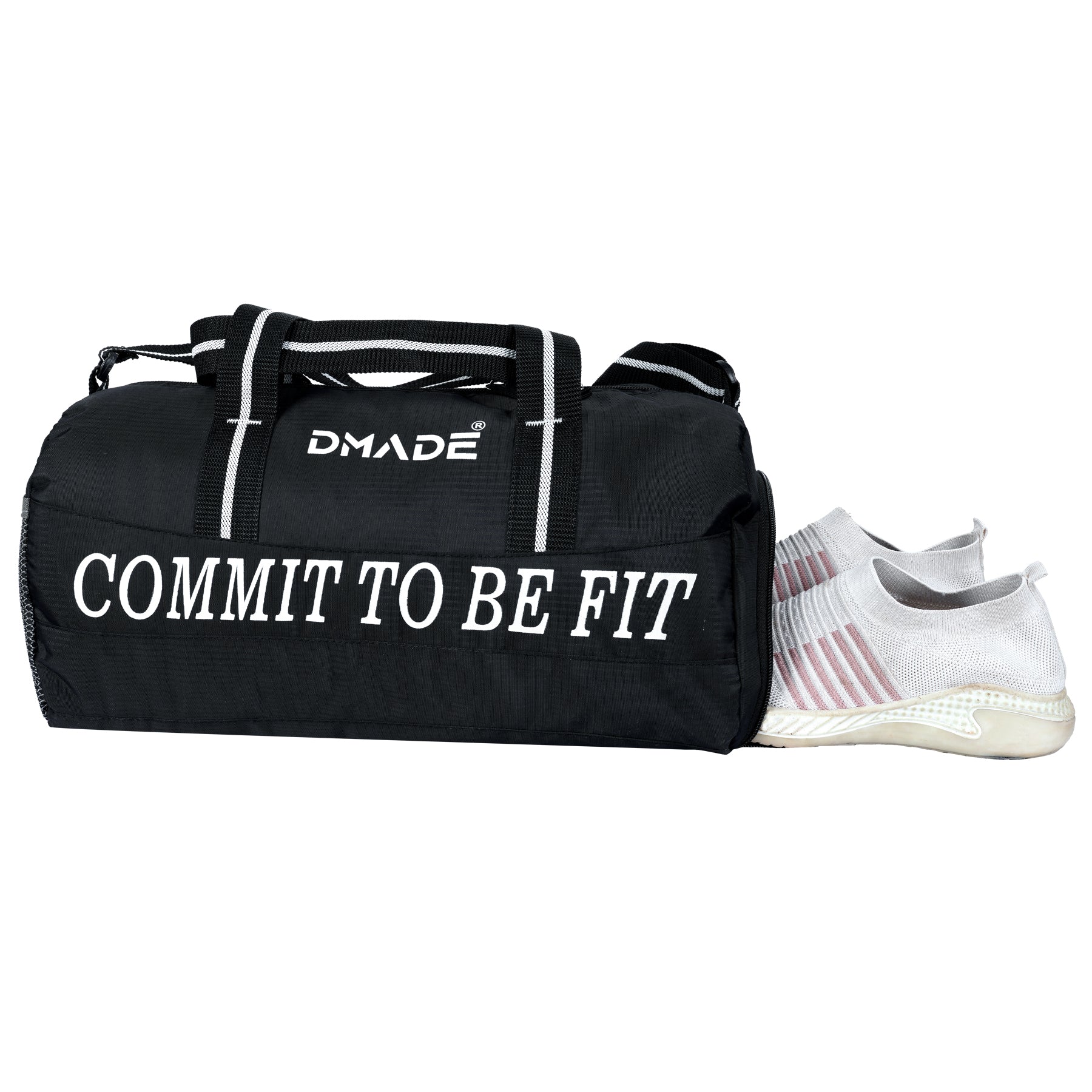DMADE Black Gym Bag with Motivational Quotes & Separate Shoe Compartment
