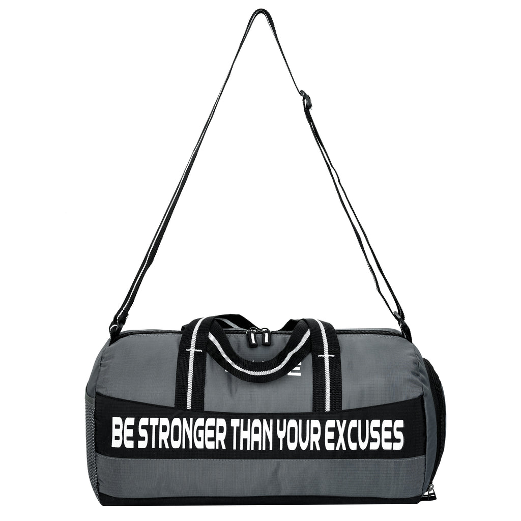 DMADE Grey and Black Fitness Duffel Bag with Shoe Storage & Motivational Print for Men & Women