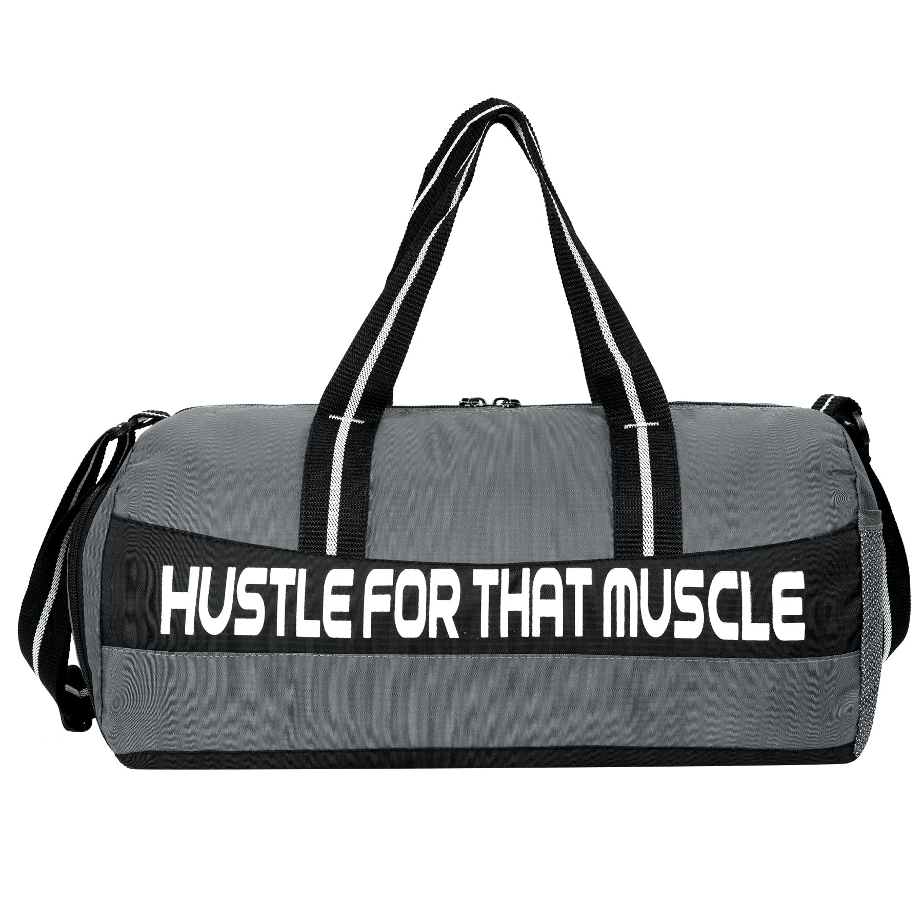 DMADE Grey and Black Fitness Duffel Bag with Shoe Storage & Motivational Print for Men & Women