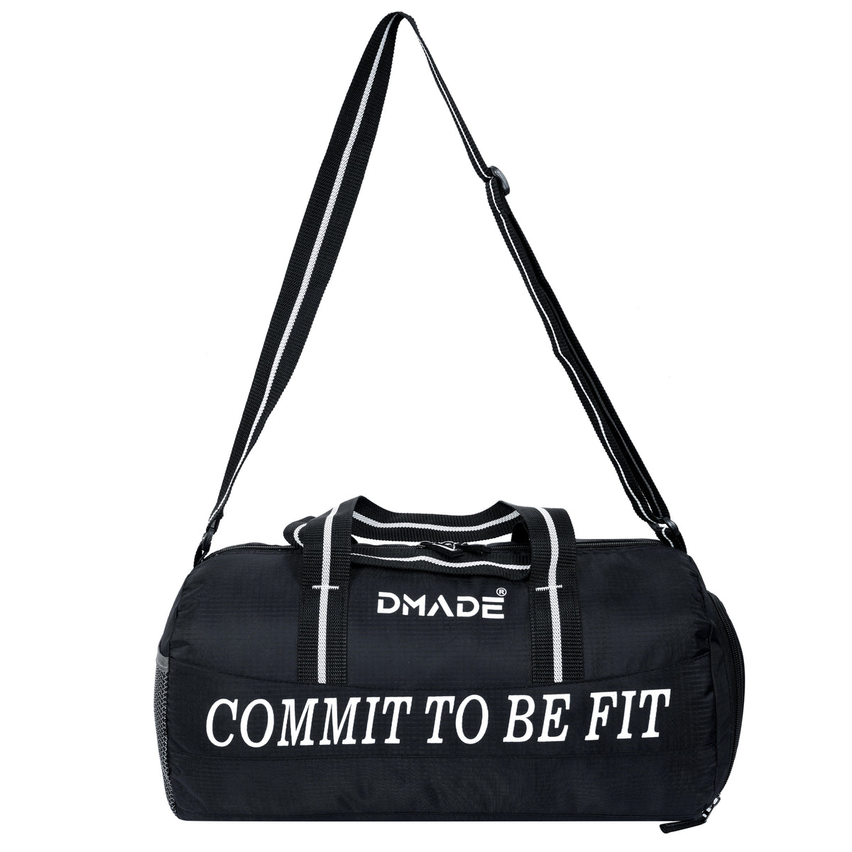 DMADE Black Gym Bag with Motivational Quotes & Separate Shoe Compartment