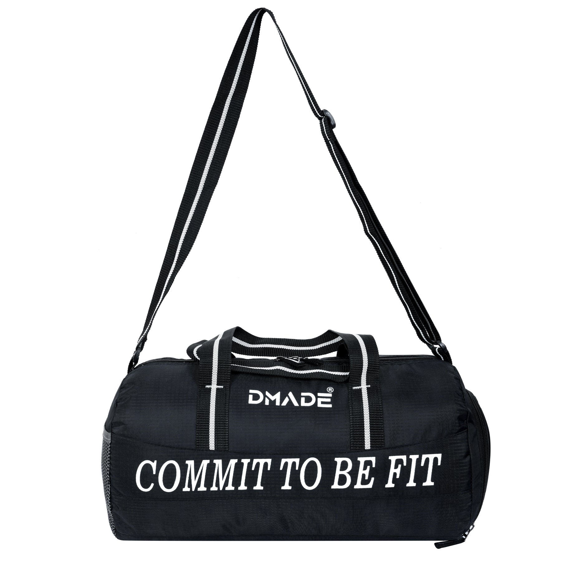 DMADE Black Gym Bag with Motivational Quotes & Separate Shoe Compartment
