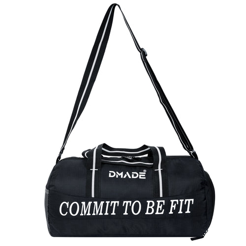 DMADE Black Gym Bag with Motivational Quotes & Separate Shoe Compartment