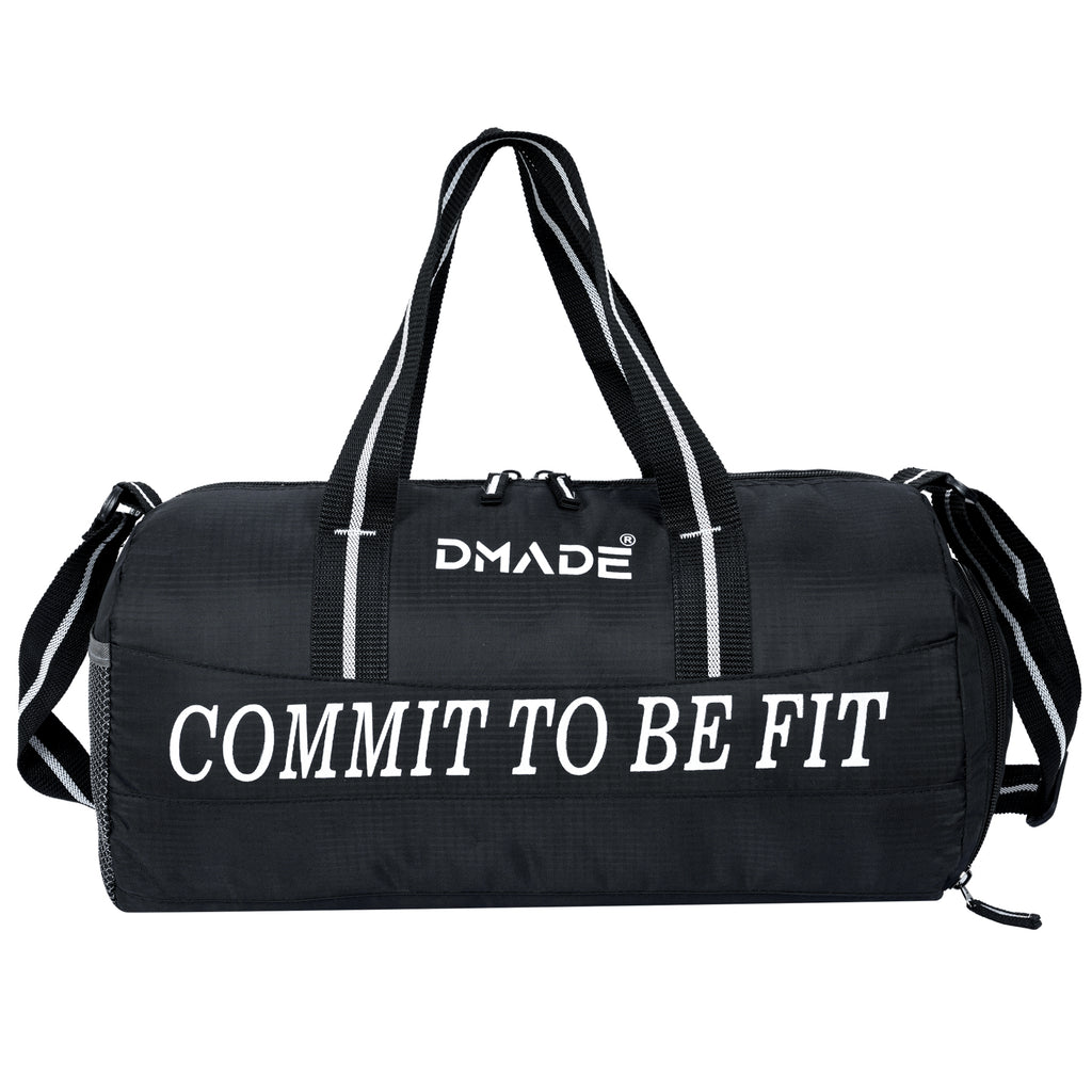 DMADE Black Gym Bag with Motivational Quotes & Separate Shoe Compartment