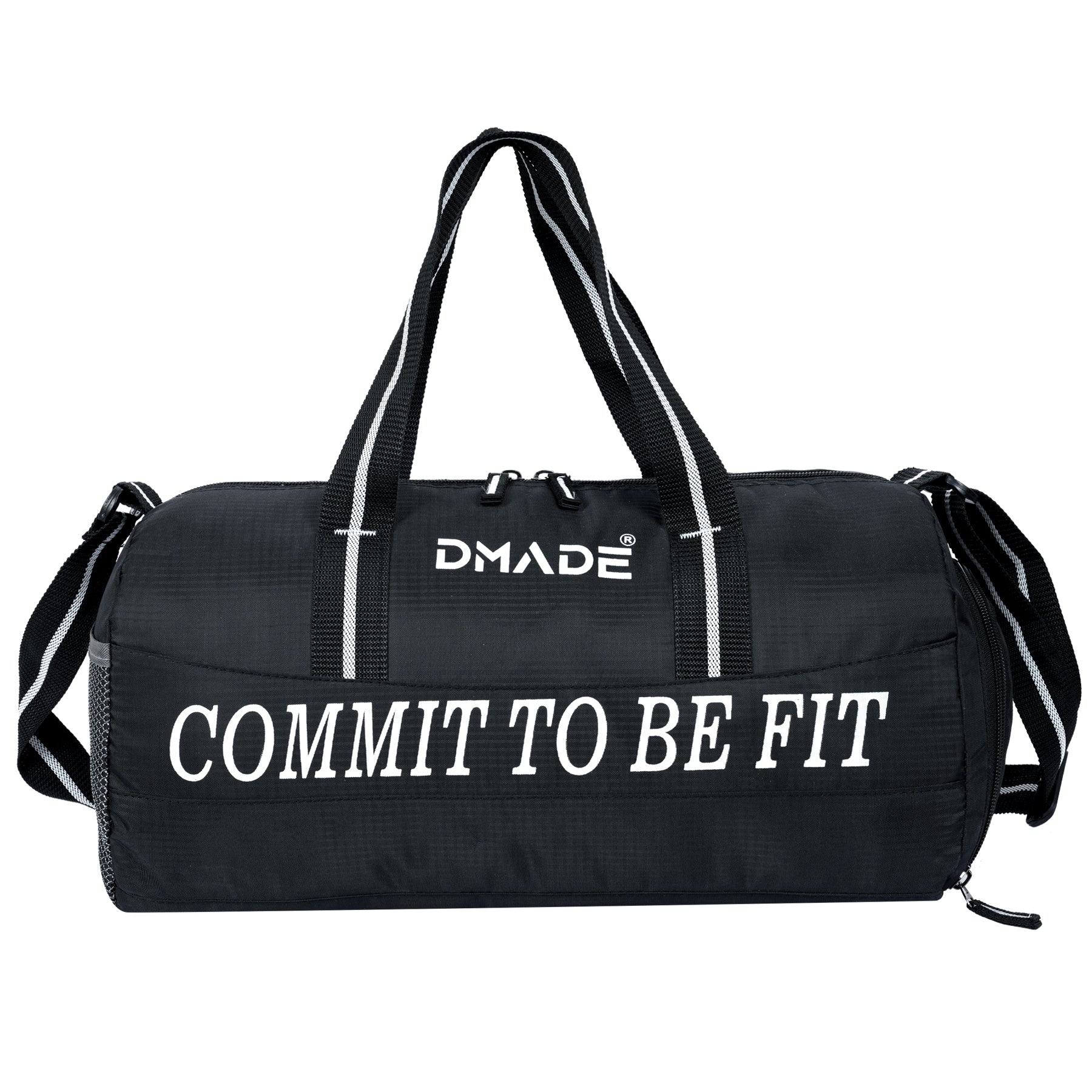 DMADE Black Gym Bag with Motivational Quotes & Separate Shoe Compartment