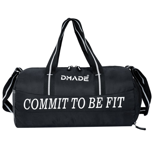 DMADE Black Gym Bag with Motivational Quotes & Separate Shoe Compartment