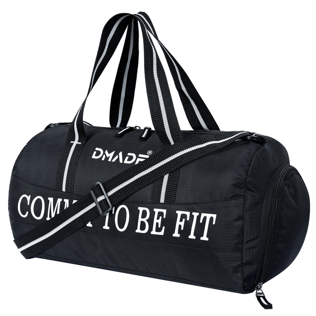 DMADE Black Gym Bag with Motivational Quotes & Separate Shoe Compartment