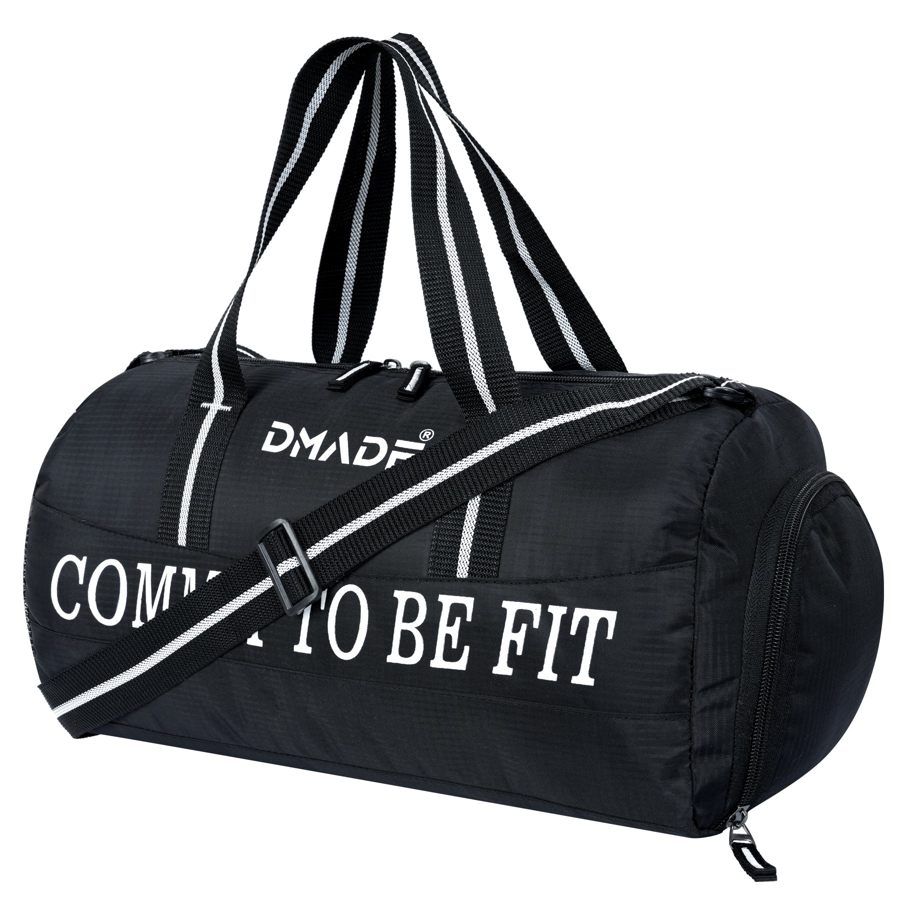 DMADE Black Gym Bag with Motivational Quotes & Separate Shoe Compartment